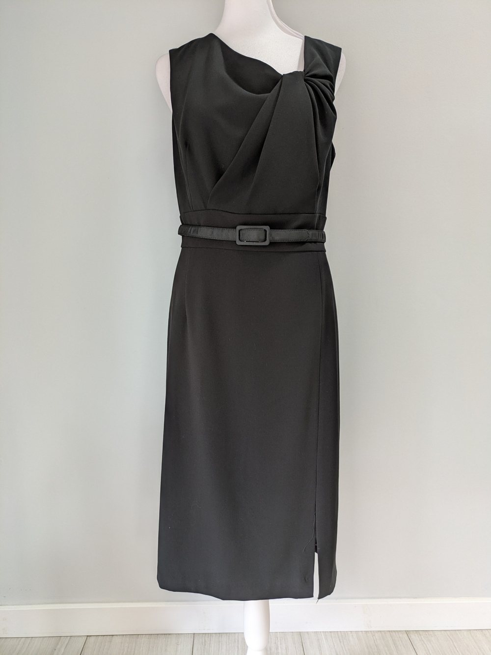 White House Black Market Black Draped Sheath Dress with Belt